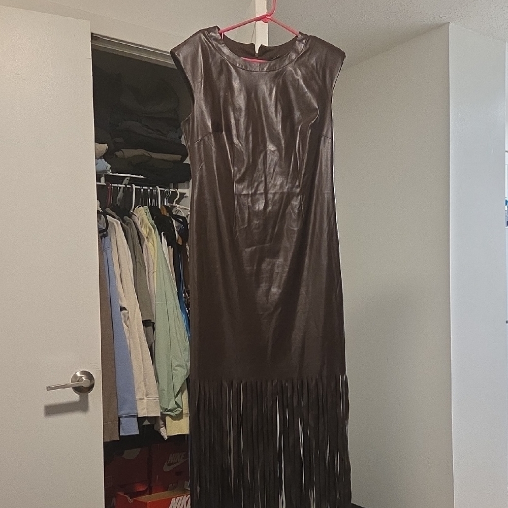 Ashley Stewart Chocolate Brown Fringe Maxi Dress